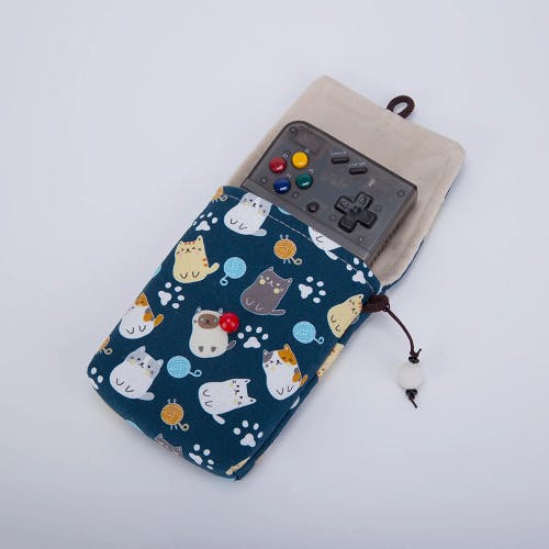 Handmade Storage Bag for Miyoo Mini Plus Maneki-neko (Blue)