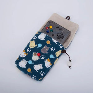 Handmade Storage Bag for Miyoo Mini Plus Maneki-neko (Blue)