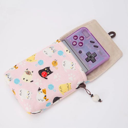 Handmade Storage Bag for Miyoo Mini Plus Maneki-neko (Pink)