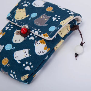 Handmade Storage Bag for Miyoo Mini Plus Maneki-neko (Blue)