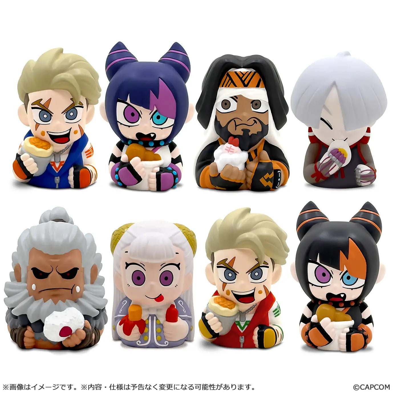 Set of eight colorful figurines with different hairstyles and outfits on a white background