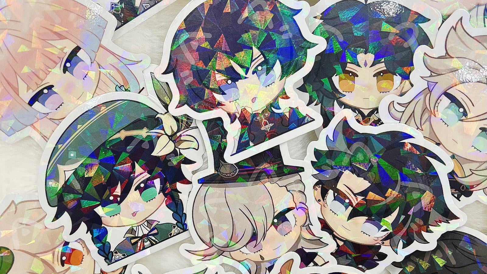 Collection of colorful anime-style stickers with various characters.