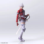 Action figure with red and gray outfit holding a weapon on a white background, Square Enix logo visible.
