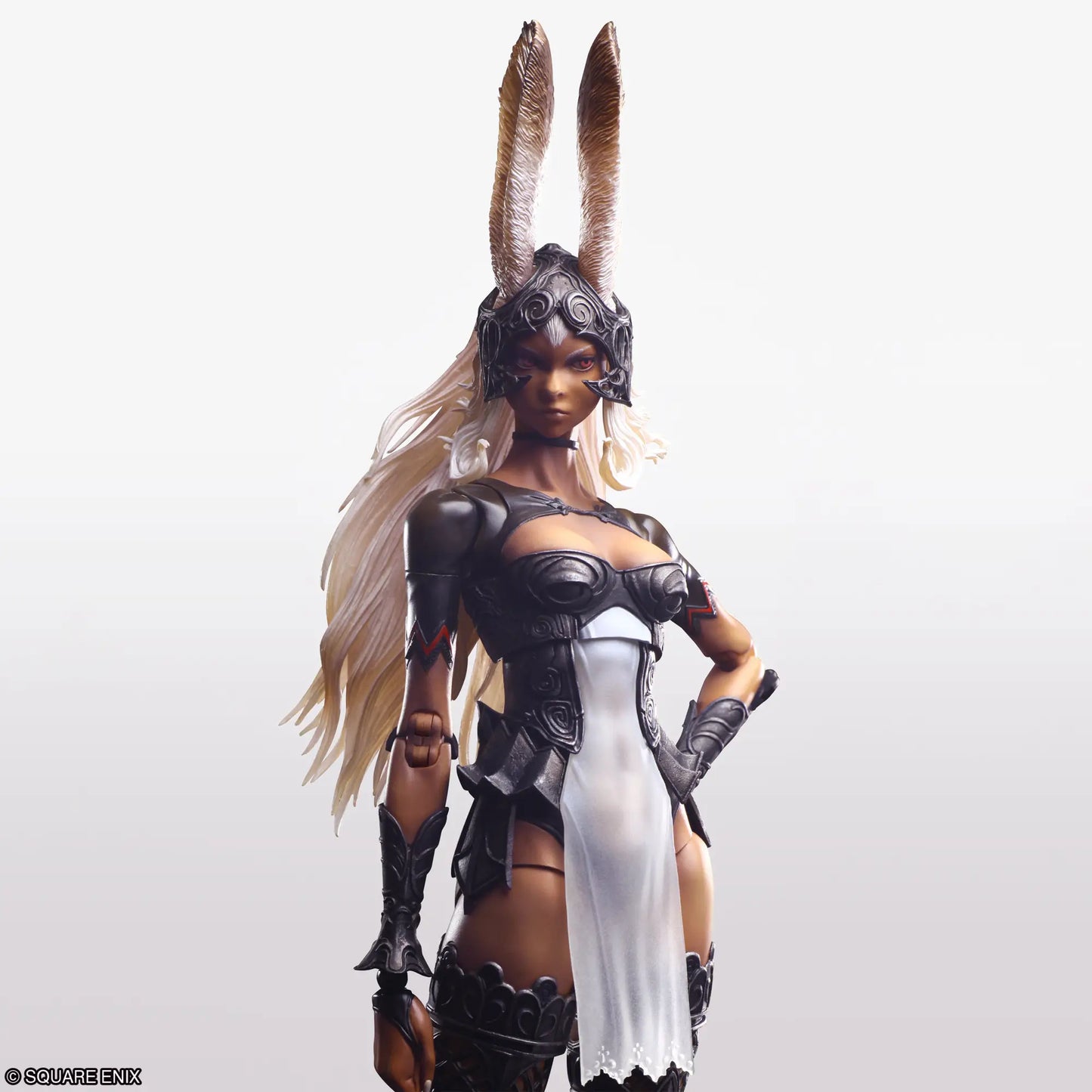 Character in fantasy armor with horns on a white background