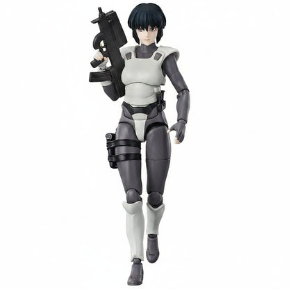 Hyper Body Motoko Kusanagi (Simple Armored Suit Ver.) Ghost in the Shell (1995) Action figure in a gray and white costume holding a weapon or machine gun