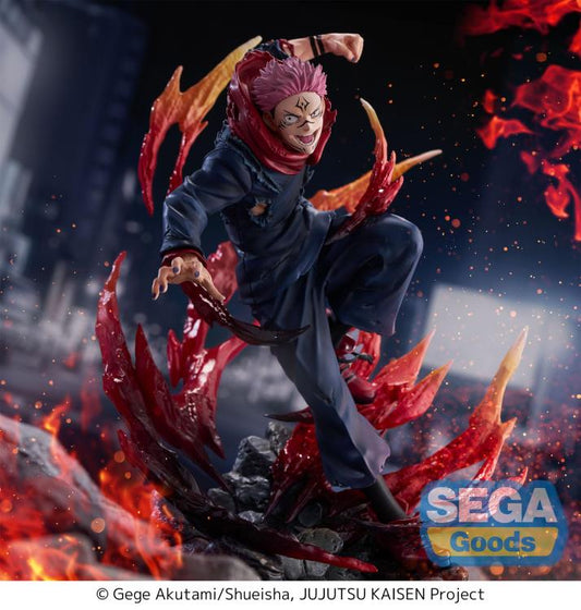 Action figure with red hair and blue outfit surrounded by flames, featuring Sega Goods logo.
