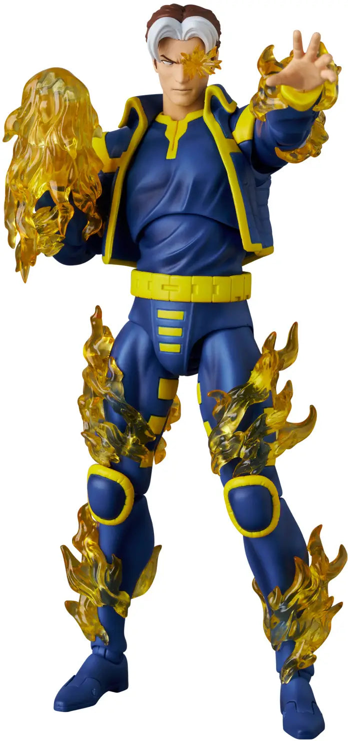 MAFEX X-Man (Nate Grey) (X-Men) Action figure in blue and yellow costume with flame effects or fire coming out of his hands and legs