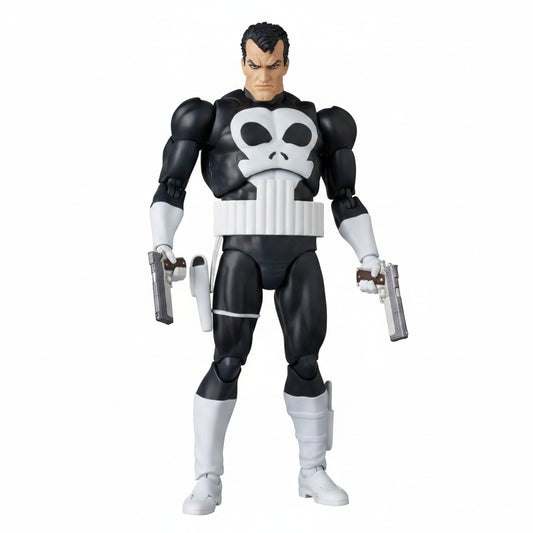 Action figure with a black and white costume on a white background
