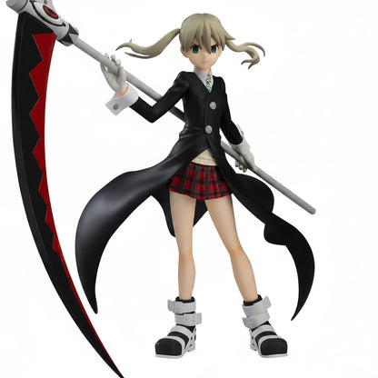 Figurine of a character in a school uniform holding a large weapon on a white background