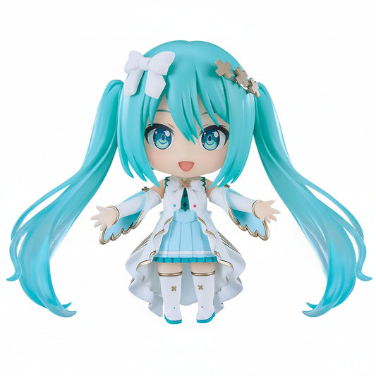 Anime character figurine with turquoise hair and outfit on a white background