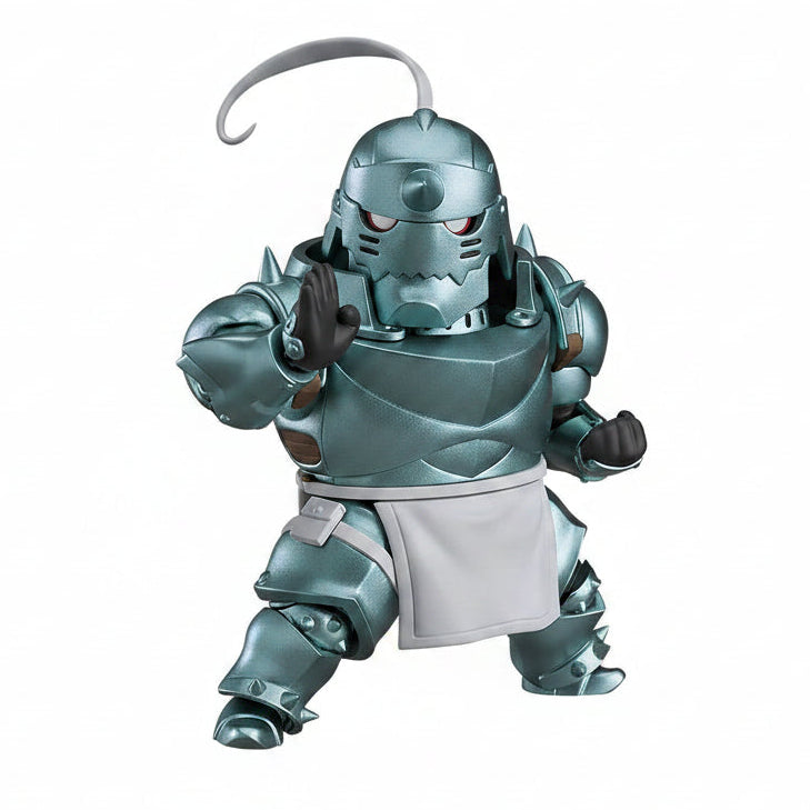 Metallic robot figure with a white background