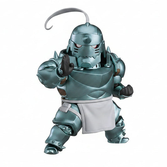 Metallic robot figure with a white background