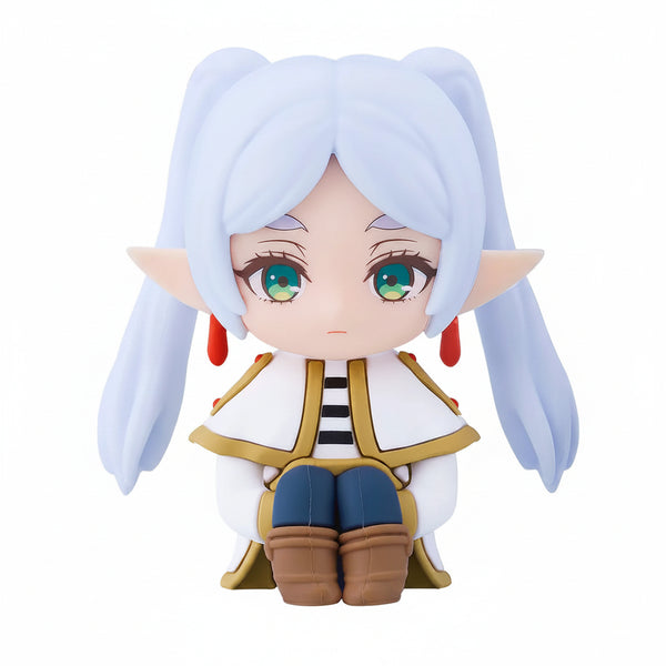 Anime character figurine with blue hair and green eyes on a white background