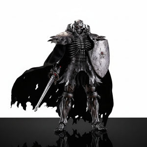 Dark fantasy warrior in armor with a sword and shield on a white background