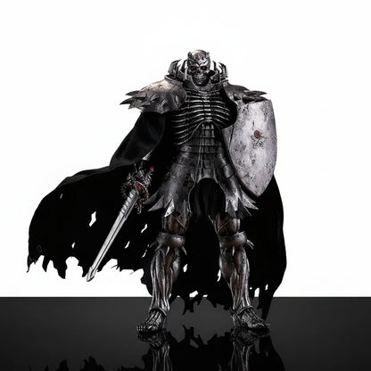 Dark fantasy warrior in armor with a sword and shield on a white background