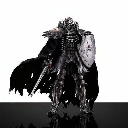 Dark fantasy warrior in armor with a sword and shield on a white background