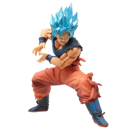 Action figure with blue hair and orange outfit on a white background