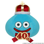 Dragon Quest Slime Plush or Plushie toy that is blue with a crown and a 40th anniversary sign on its front