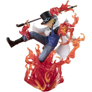 Sabo with flames and a top hat on a white background one piece