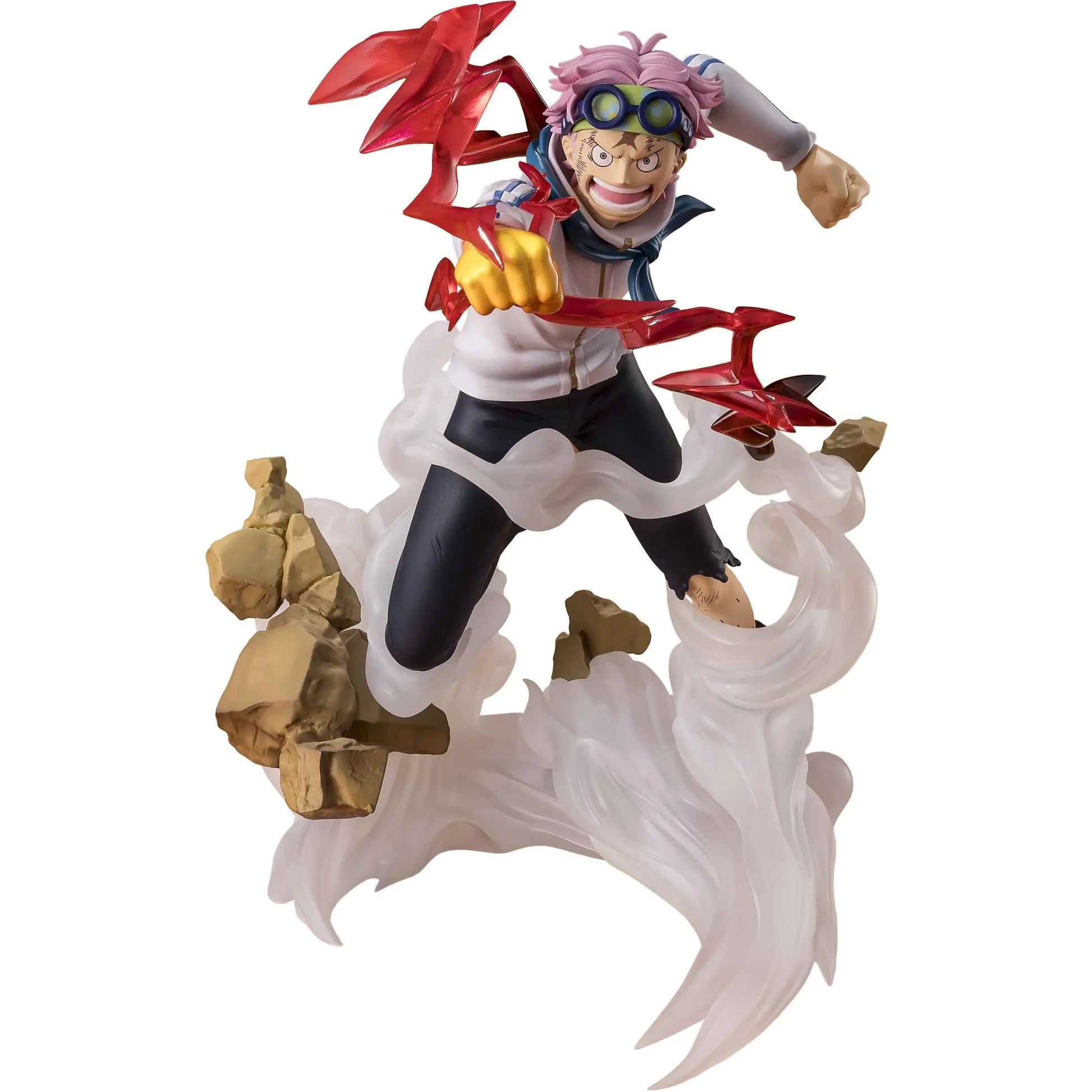 Action figure of an Toby with pink hair and red weapons on a white - One piece 