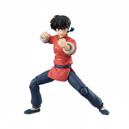 Action figure in red and blue outfit with white cuffs on a white background