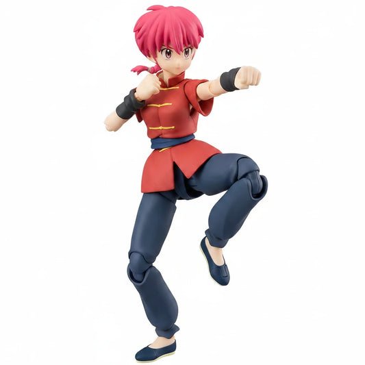 Anime character figurine with red hair and red outfit on a white background
