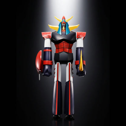 Colorful robot figure with red, yellow, and black accents on a dark background