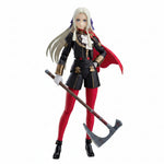 Figma Edelgard von Hresvelg (Fire Emblem: Three Houses) Action figure with white hair, red cape, and black outfit holding a weapon or axe
