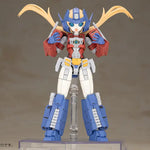 Toy figure with blue, red, and white colors on a clear stand against a brown background