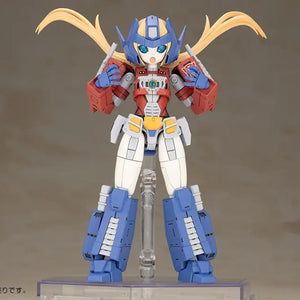 Toy figure with blue, red, and white colors on a clear stand against a brown background