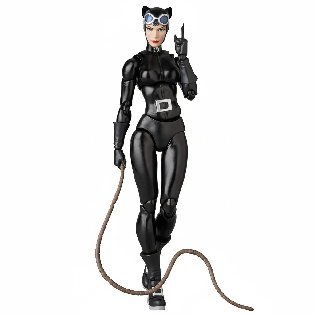 Catwoman action figure holding a rope on a white background