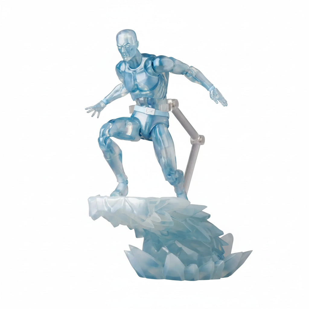 Blue and white superhero figure on a white background