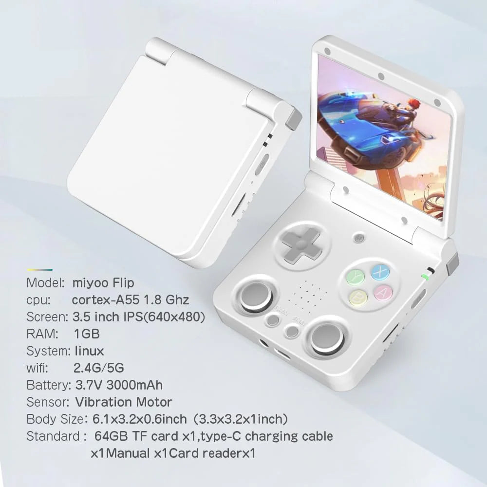 Miyoo Flip V2 – Retro Handheld Game Console | Surwish OS 128GB Game Card included + Free Tempered Glass Protection