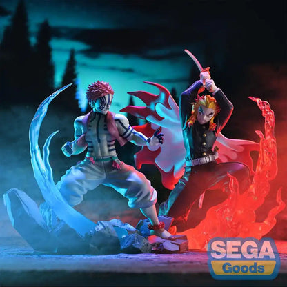 Two animated character figurines with ice and fire effects, one from 'SEGA Goods'.