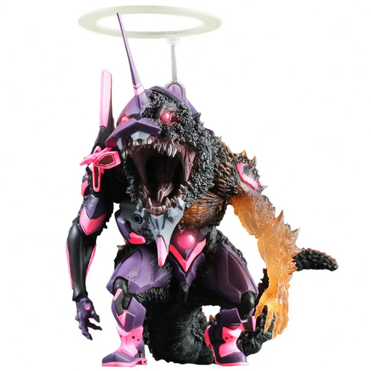 Evangelion Godzilla Monster-like figure with pink accents and a glowing orange tail on a white background